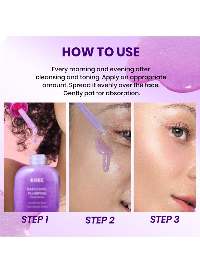 KOEC Bakuchiol Plumping Face Serum - Retinol Natural Alternative for Sensitive Skin, with Niacinamide & Hyaluronic Acid, Pore & Wrinkle Korean Skin Care (1.01oz / 30ml) - Image 5